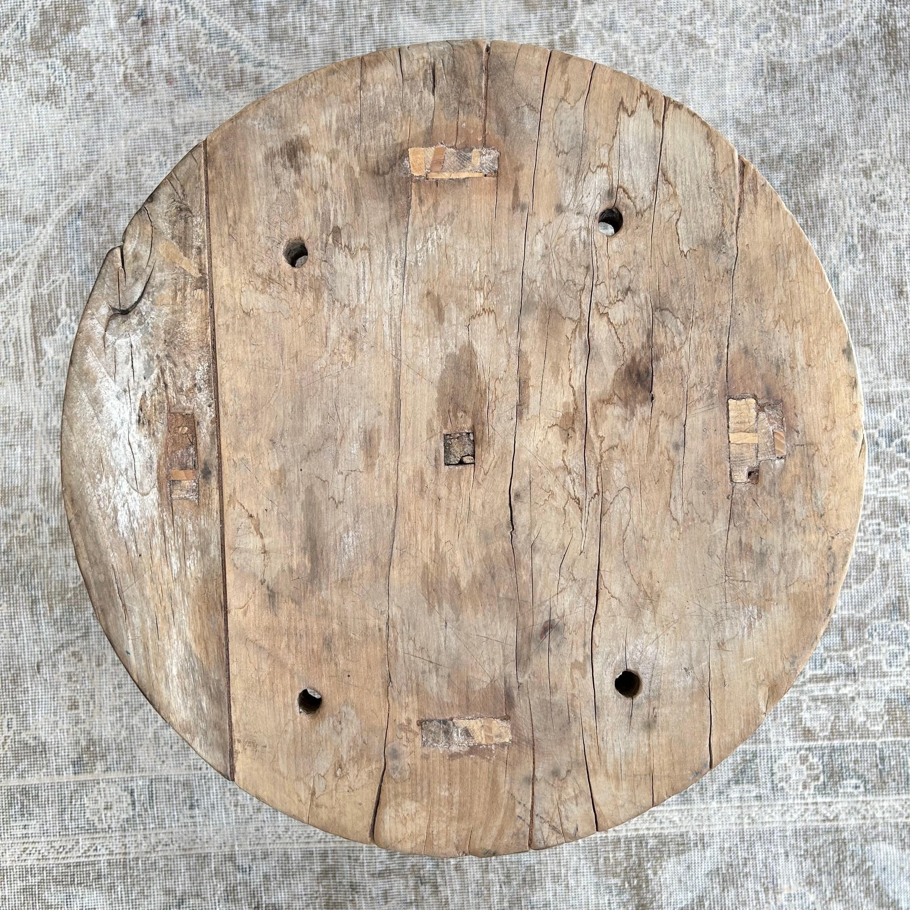 Vintage Antique Elm Wood Side Table For Sale 5