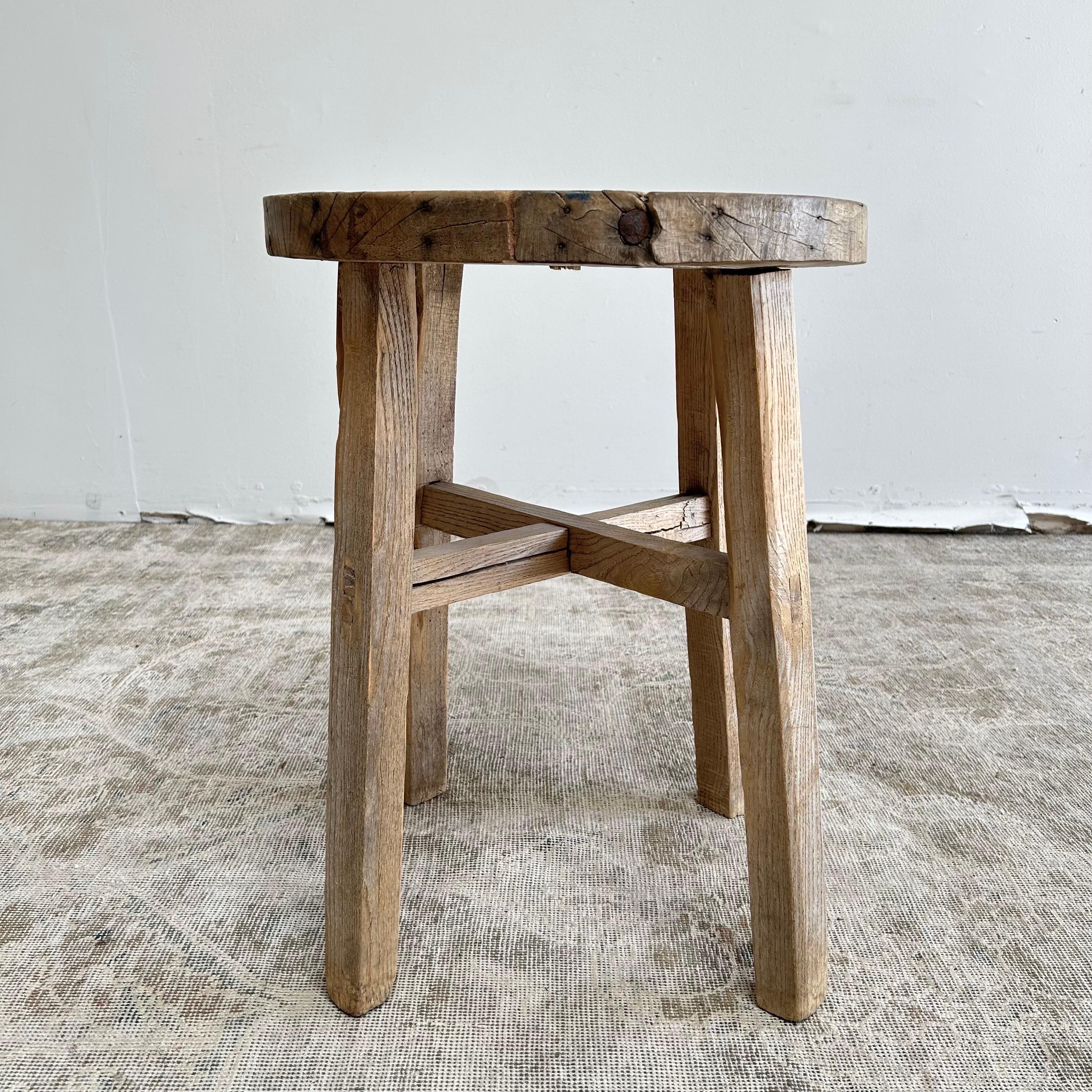 Vintage Antique Elm Wood Side Table For Sale 7