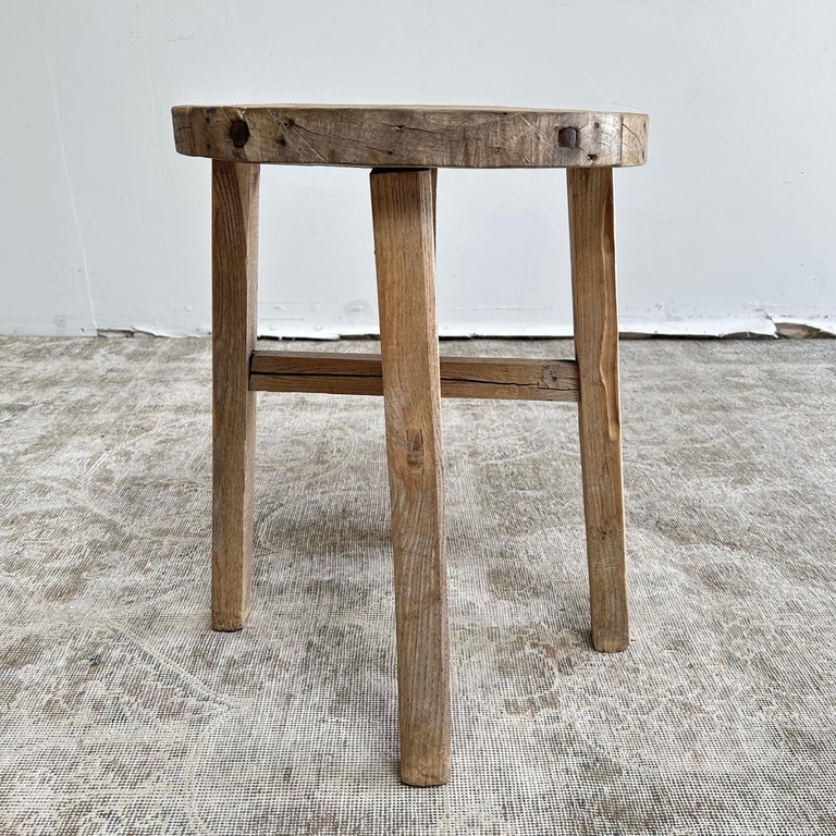 Vintage Antique Elm Wood Side Table For Sale at 1stDibs