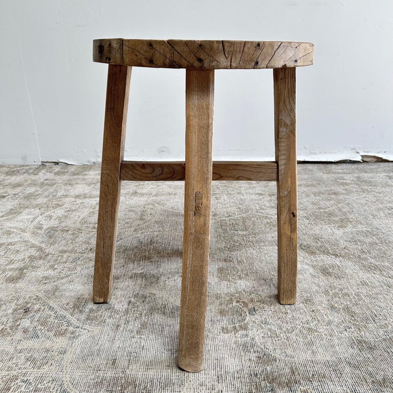 Vintage Antique Elm Wood Side Table For Sale at 1stDibs