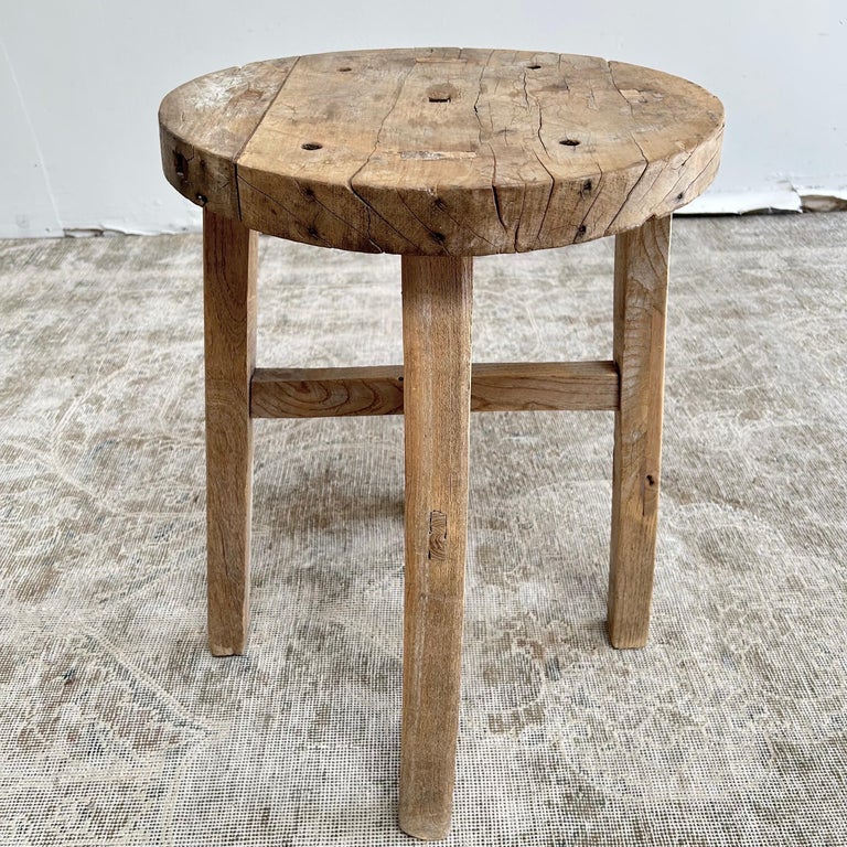 Vintage Antique Elm Wood Side Table For Sale at 1stDibs
