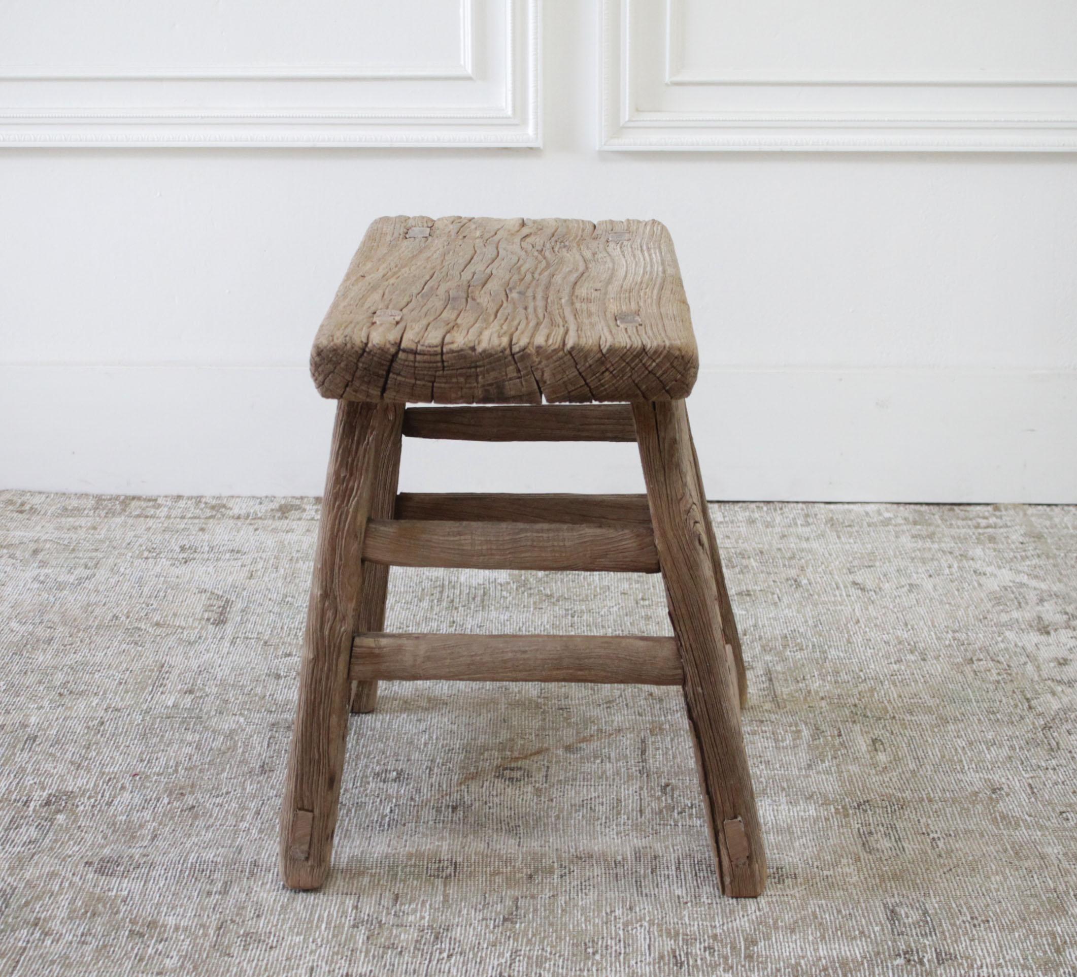 Rustic Vintage Antique Elm Wood Side Table or Stool