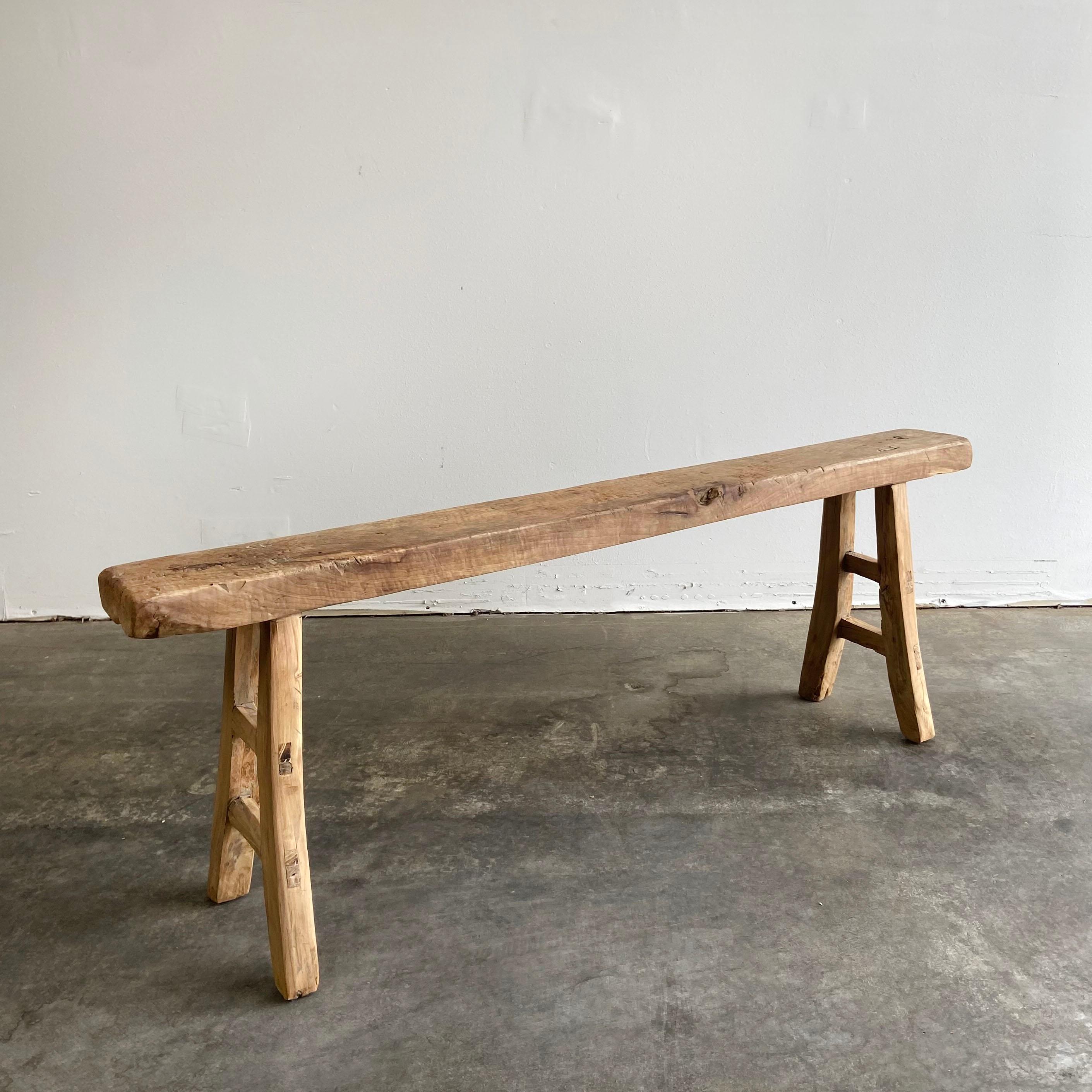 Vintage Antique Elm Wood Skinny Bench For Sale at 1stDibs