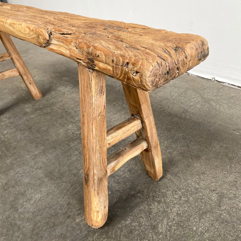 Vintage Antique Elm Wood Skinny Bench at 1stDibs