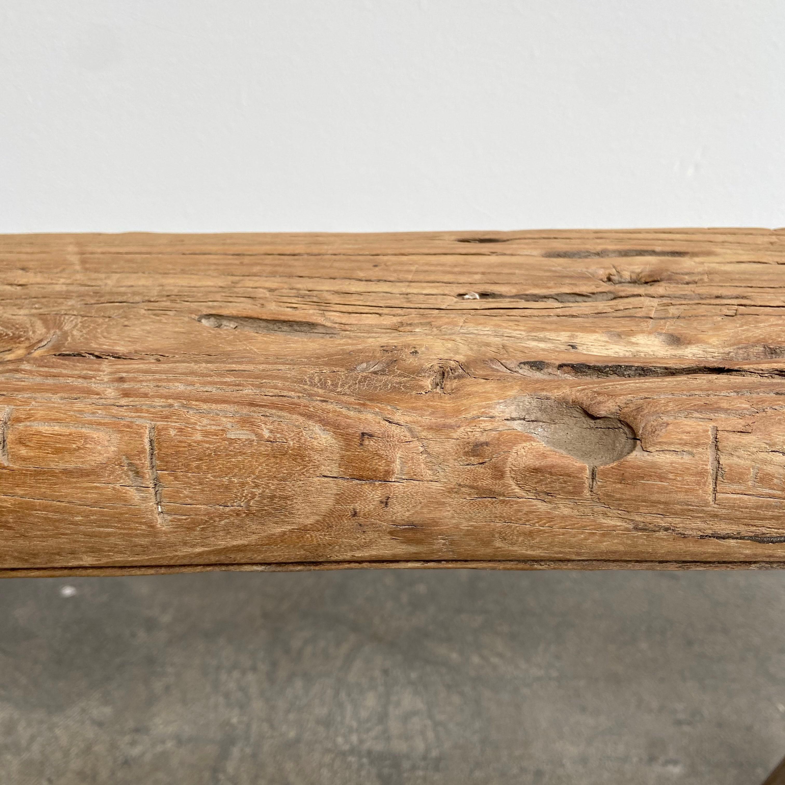 Vintage Antique Elm Wood Skinny Bench In Good Condition In Old Town Orange, CA