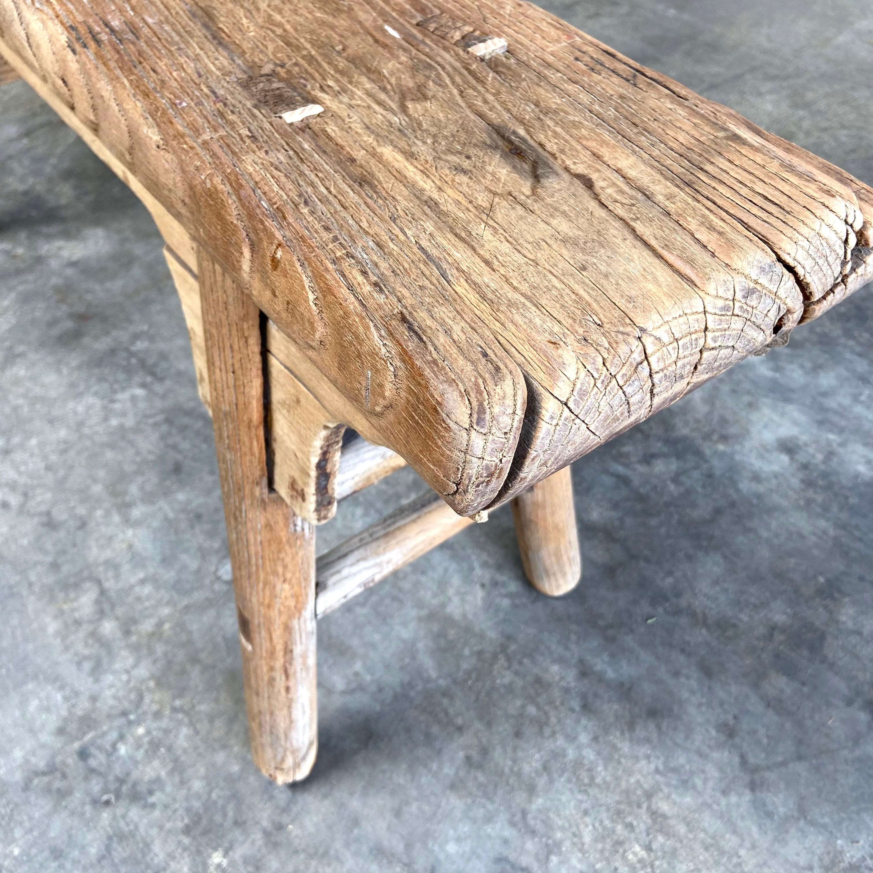 Vintage Antique Elm Wood Skinny Bench 1