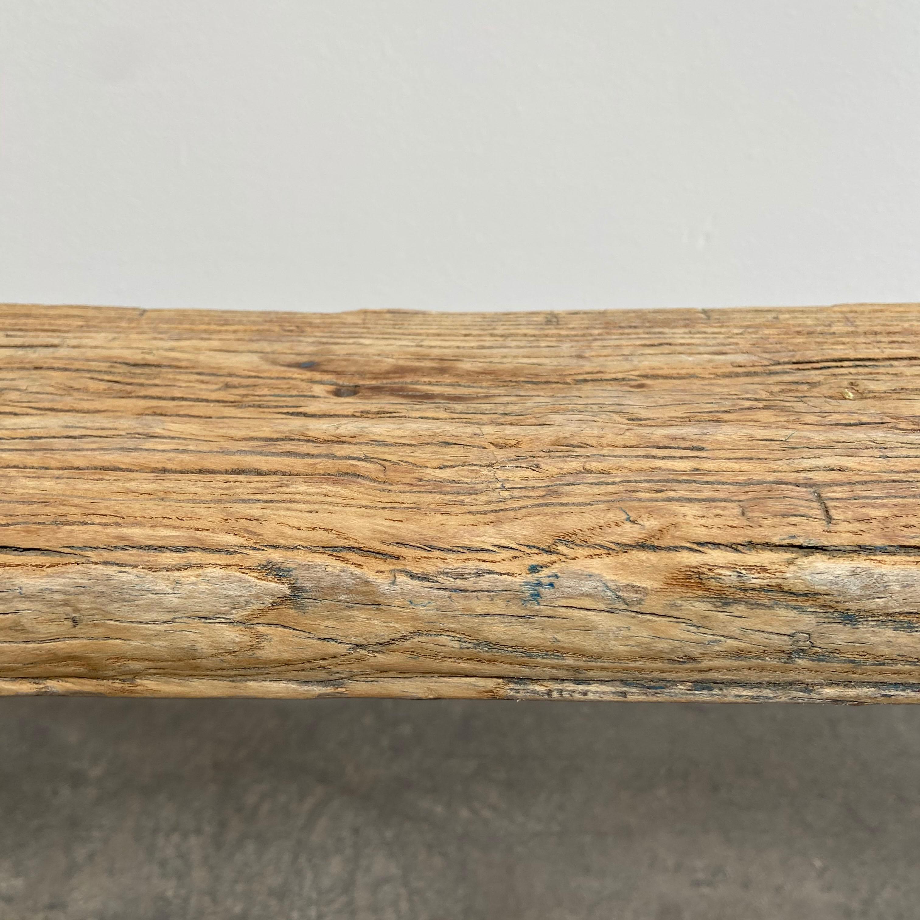 Vintage Antique Elm Wood Skinny Bench 3