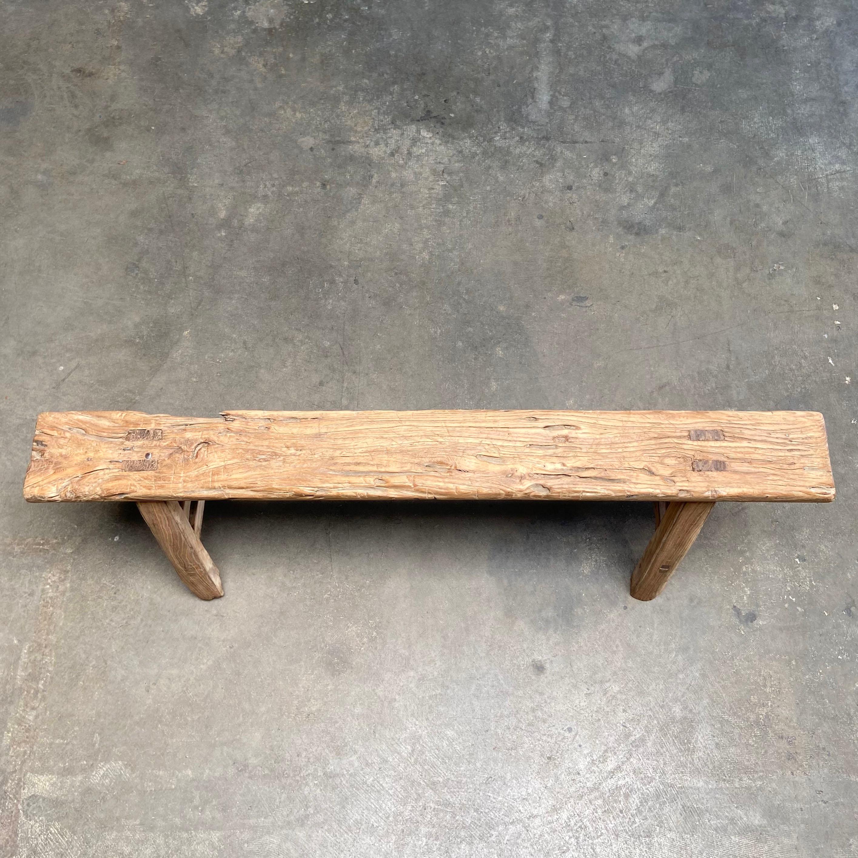 20th Century Vintage Antique Elm Wood Skinny Bench