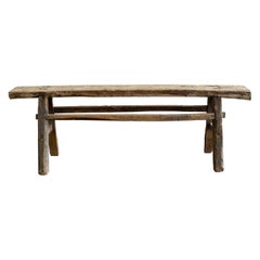 Vintage Antique Elm Wood Skinny Bench