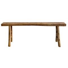 Vintage Antique Elm Wood Skinny Bench