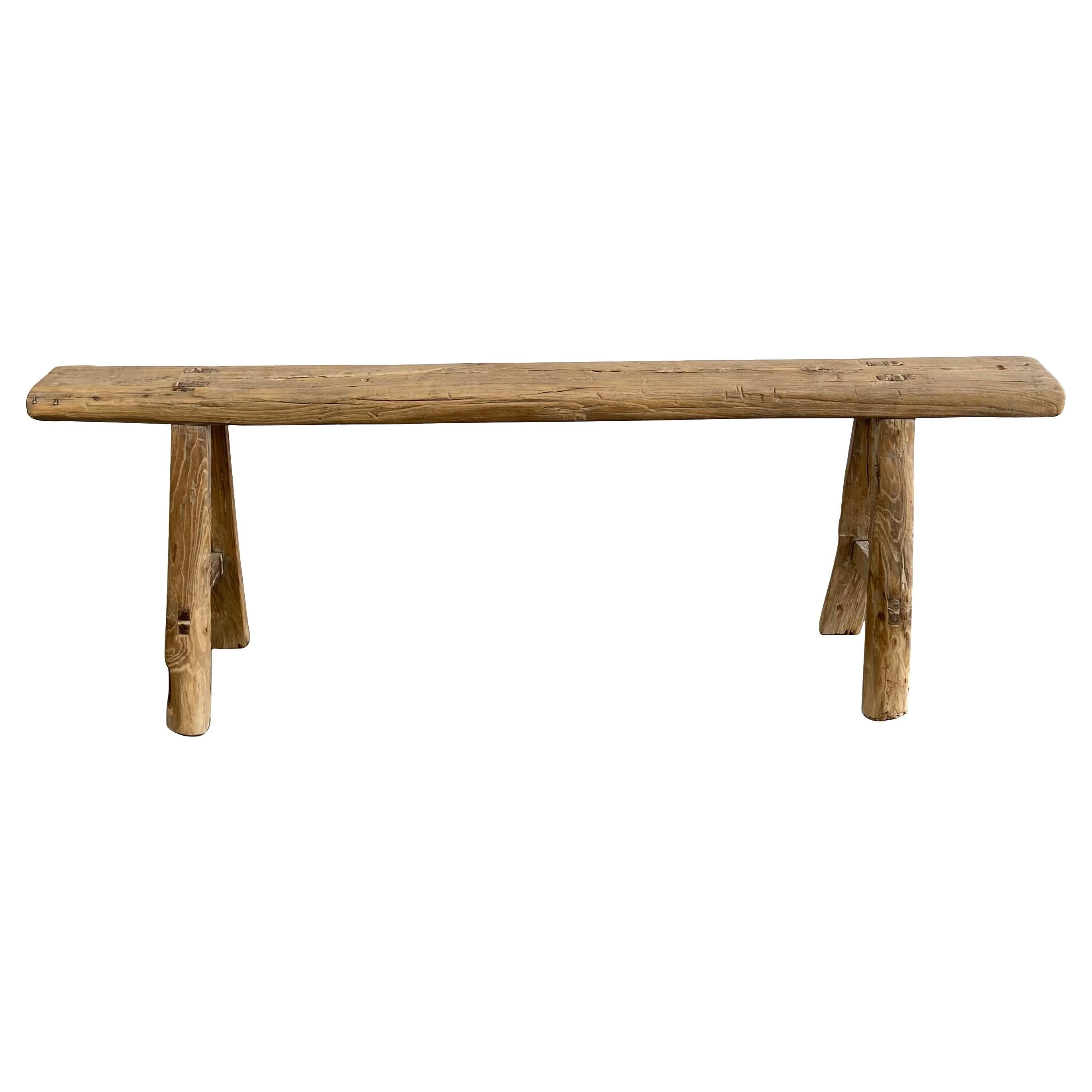 Vintage Antique Elm Wood Skinny Bench