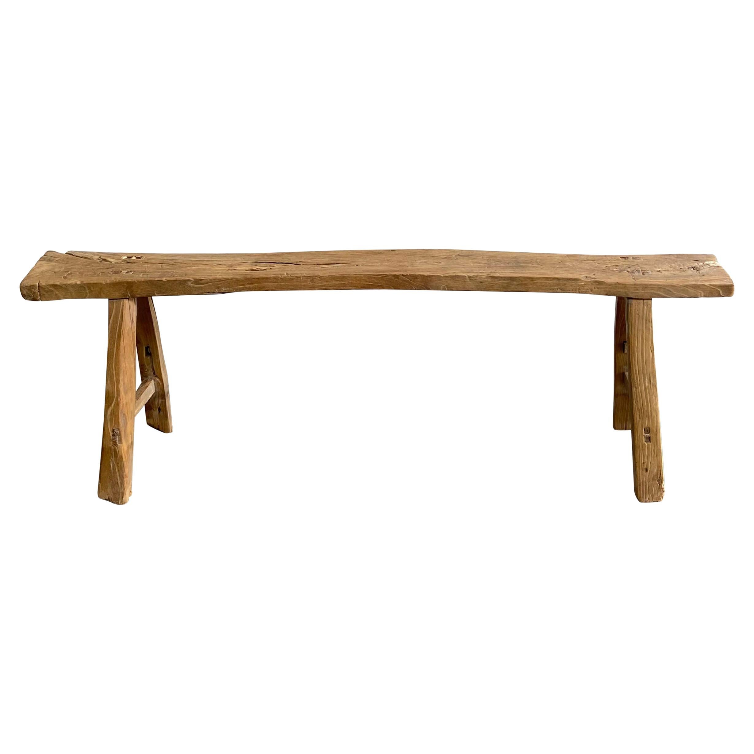 Vintage Antique Elm Wood Skinny Bench