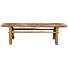 Vintage Antique Elm Wood Skinny Bench