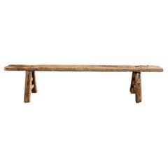 Vintage Antique Elm Wood Skinny Bench