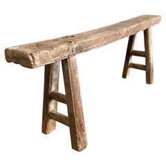 Vintage Antique Elm Wood Skinny Bench