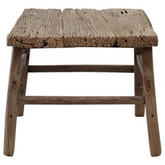 Vintage Antique Elm Wood Square Side Table