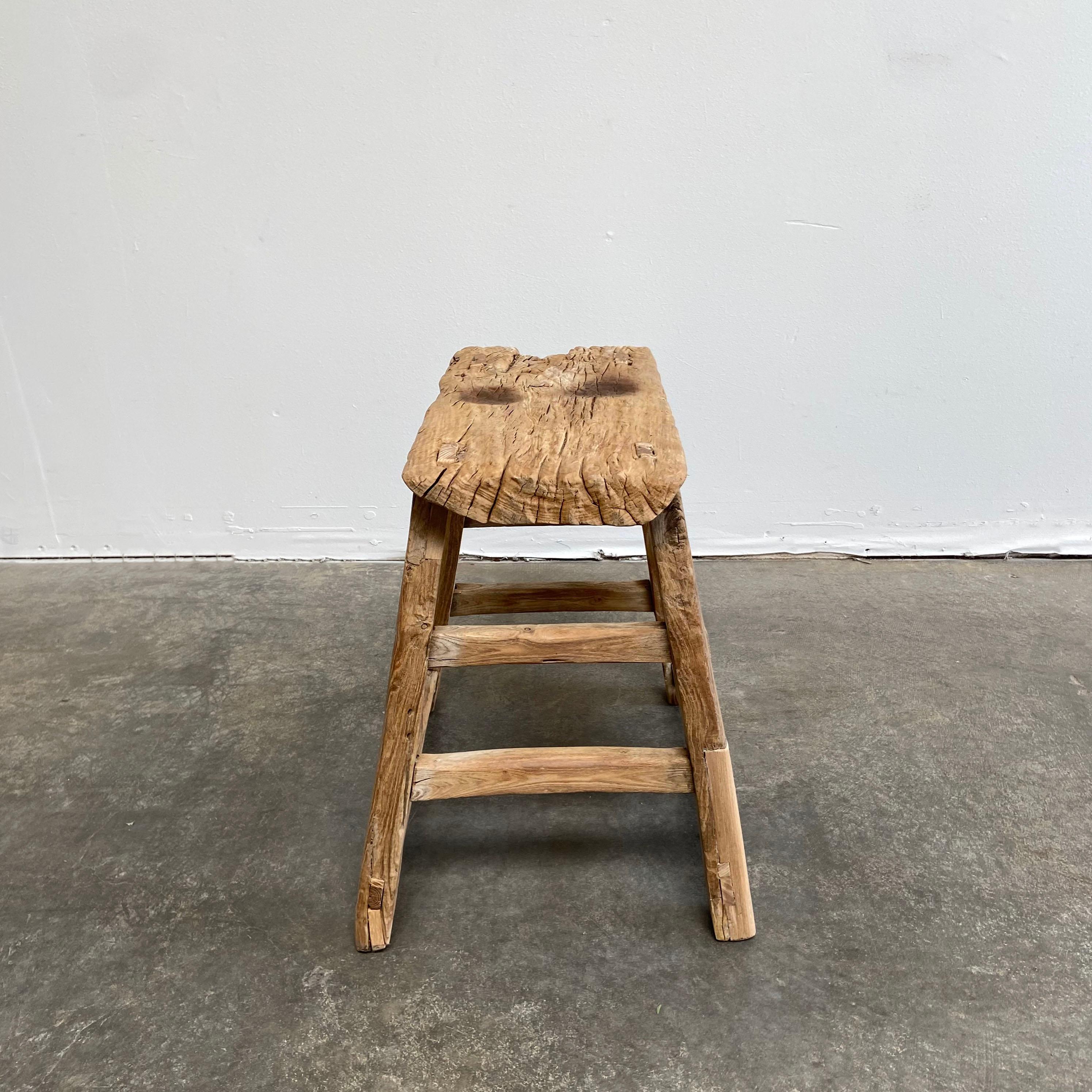 Vintage antique elm wood stool.
These are the real vintage antique elm wood stools! Beautiful antique patina, with weathering and age, these are solid and sturdy ready for daily use, use as a table, stool, drink table, they are great for any space.