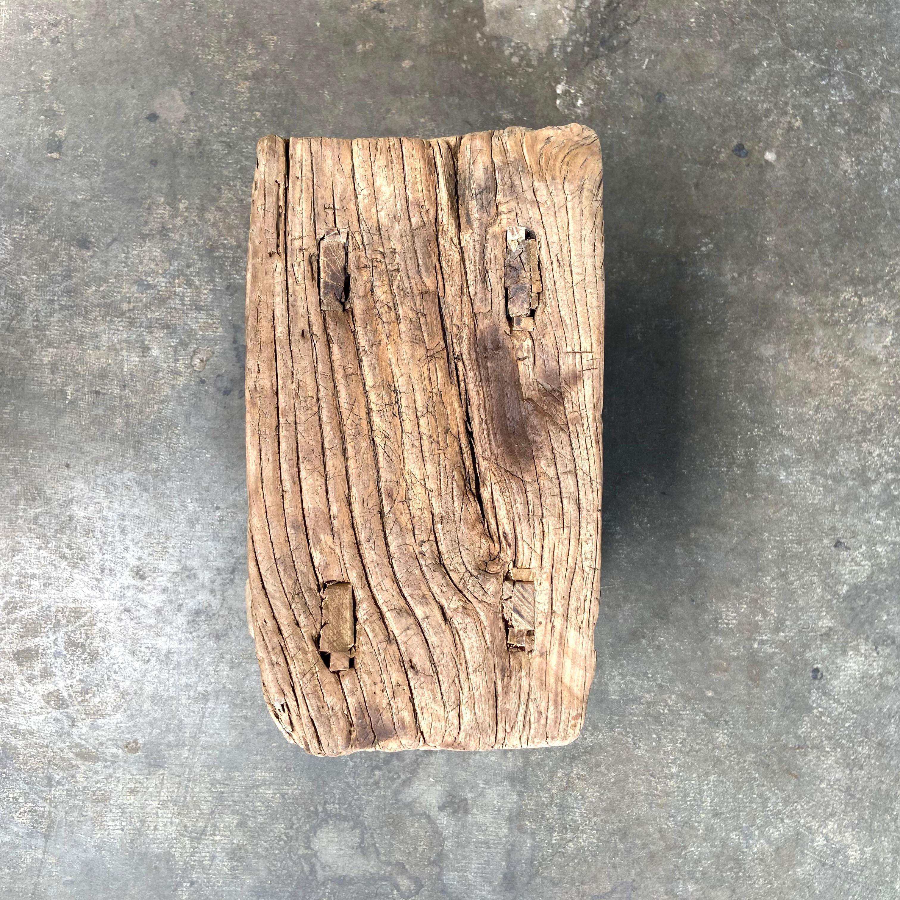 Vintage Antique Elm Wood Stool For Sale 3