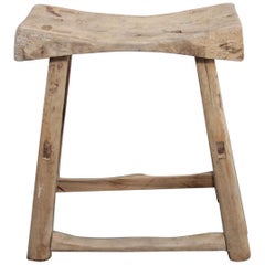 Tabouret ancien en bois d'orme vintage