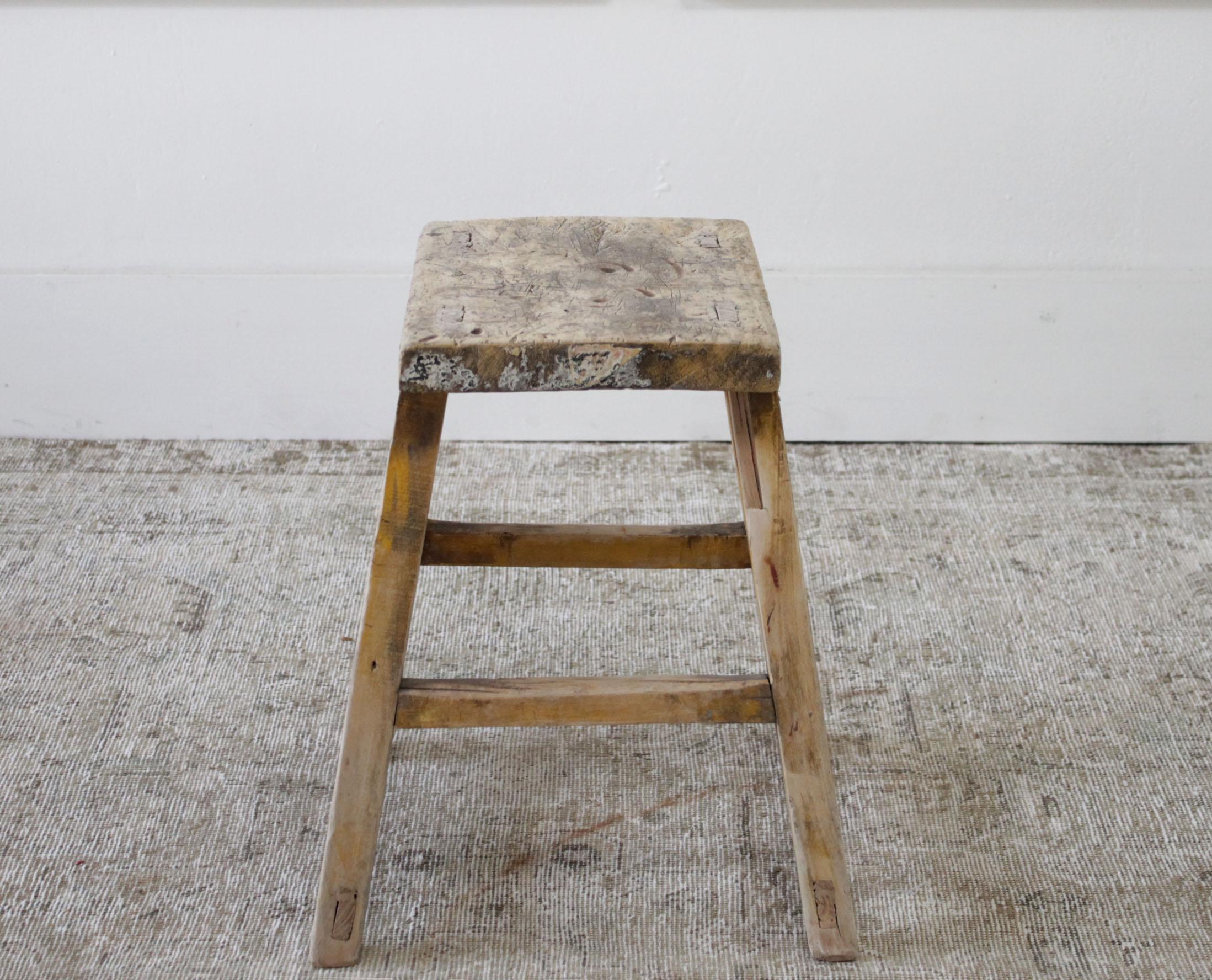 Rustic Vintage Antique Elmwood Stool or Side Table