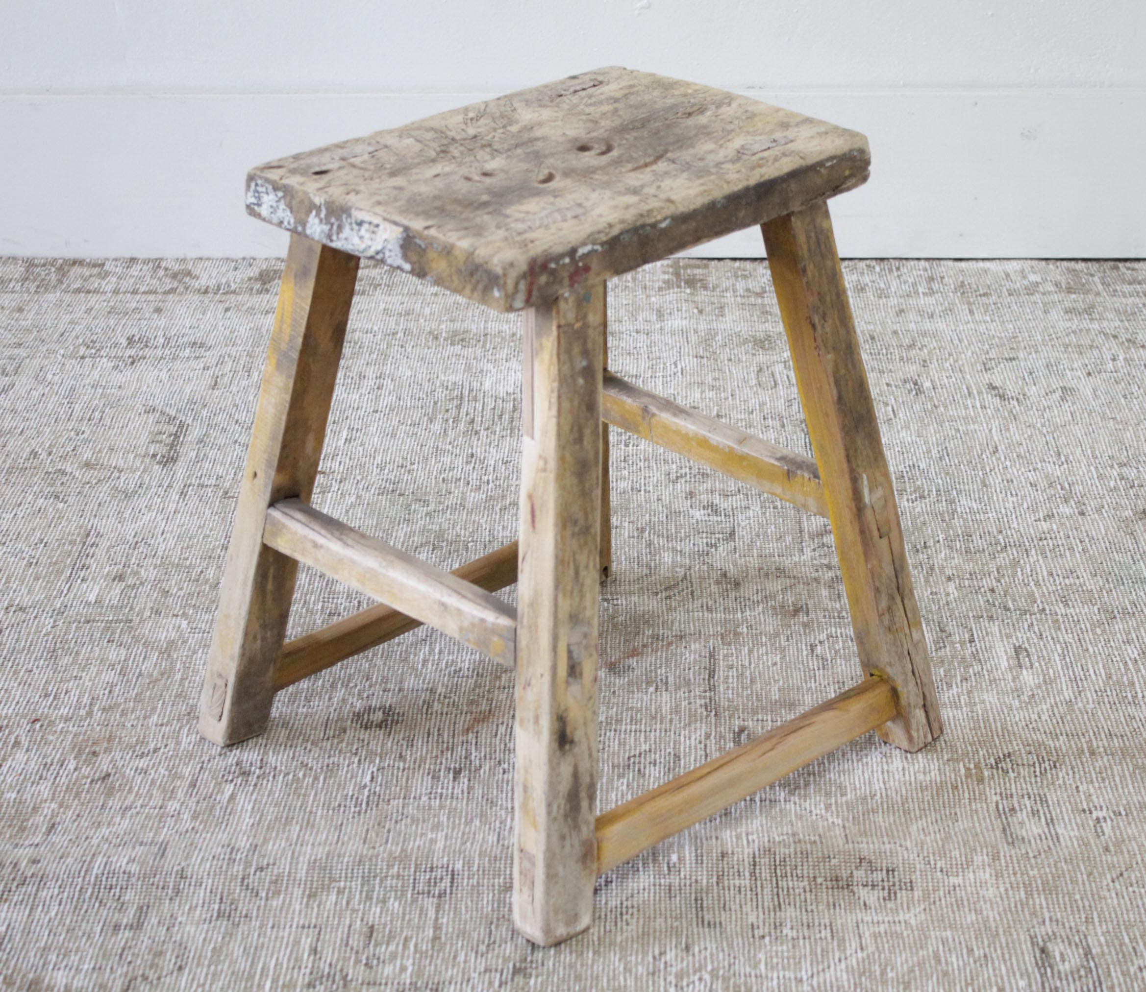 Vintage Antique Elmwood Stool or Side Table In Good Condition In Brea, CA