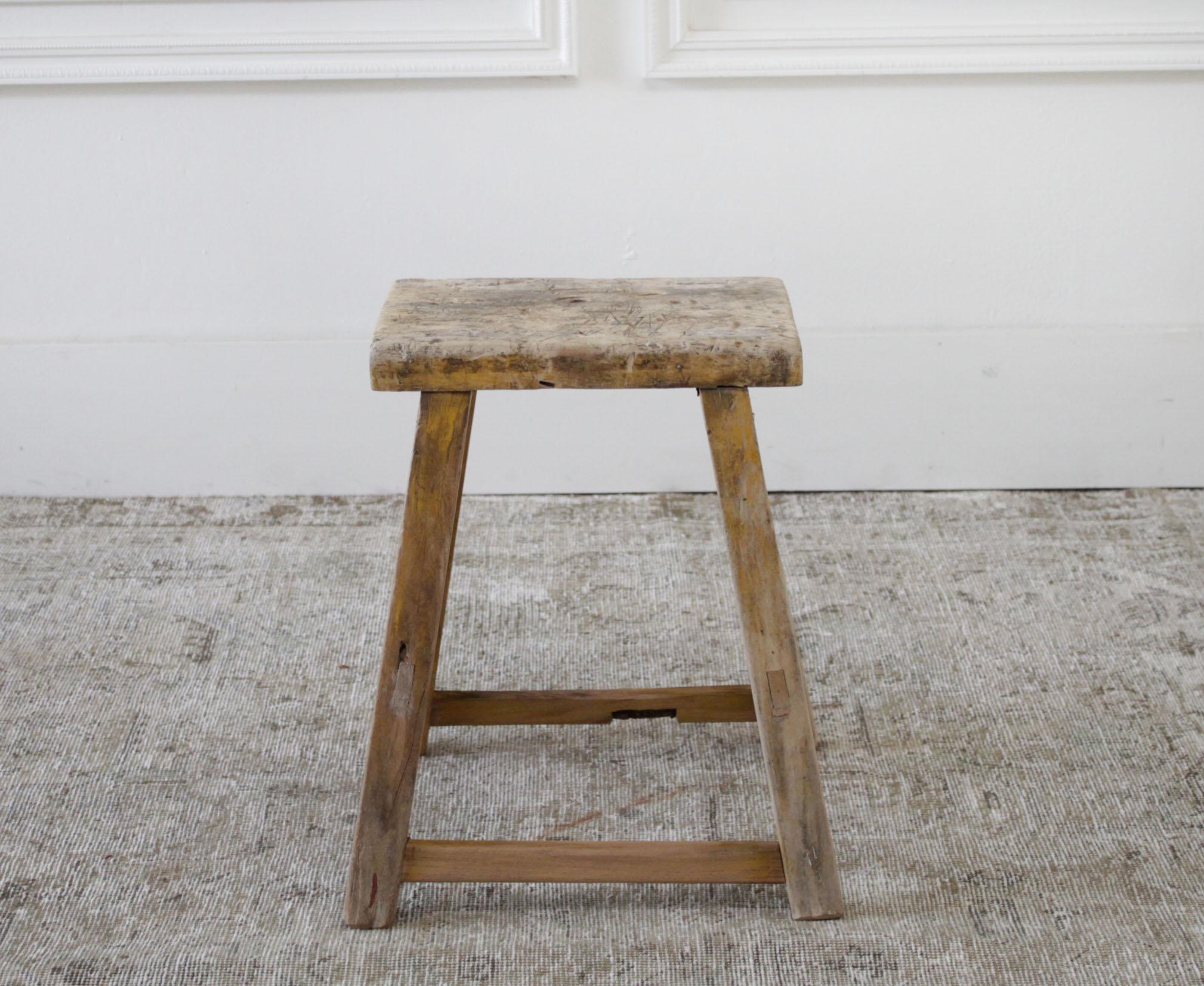 These are the real vintage antique elm wood stools! Beautiful antique patina, with weathering and age, these are solid and sturdy ready for daily use, use as a table, stool, drink table, they are great for any space.
Size: 15.5