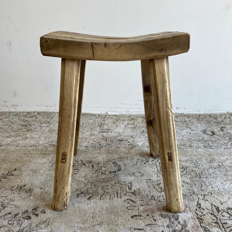 Vintage Antique Elmwood Stool with Curved Seat For Sale at 1stDibs