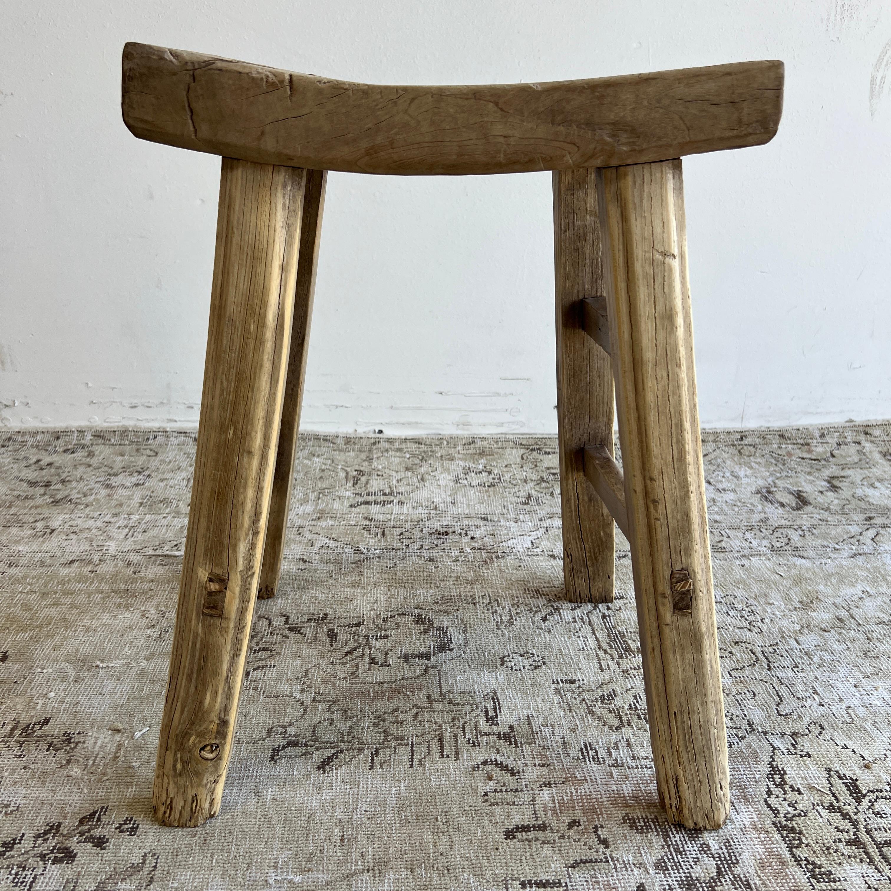 20th Century Vintage Antique Elmwood Stool with Curved Seat For Sale