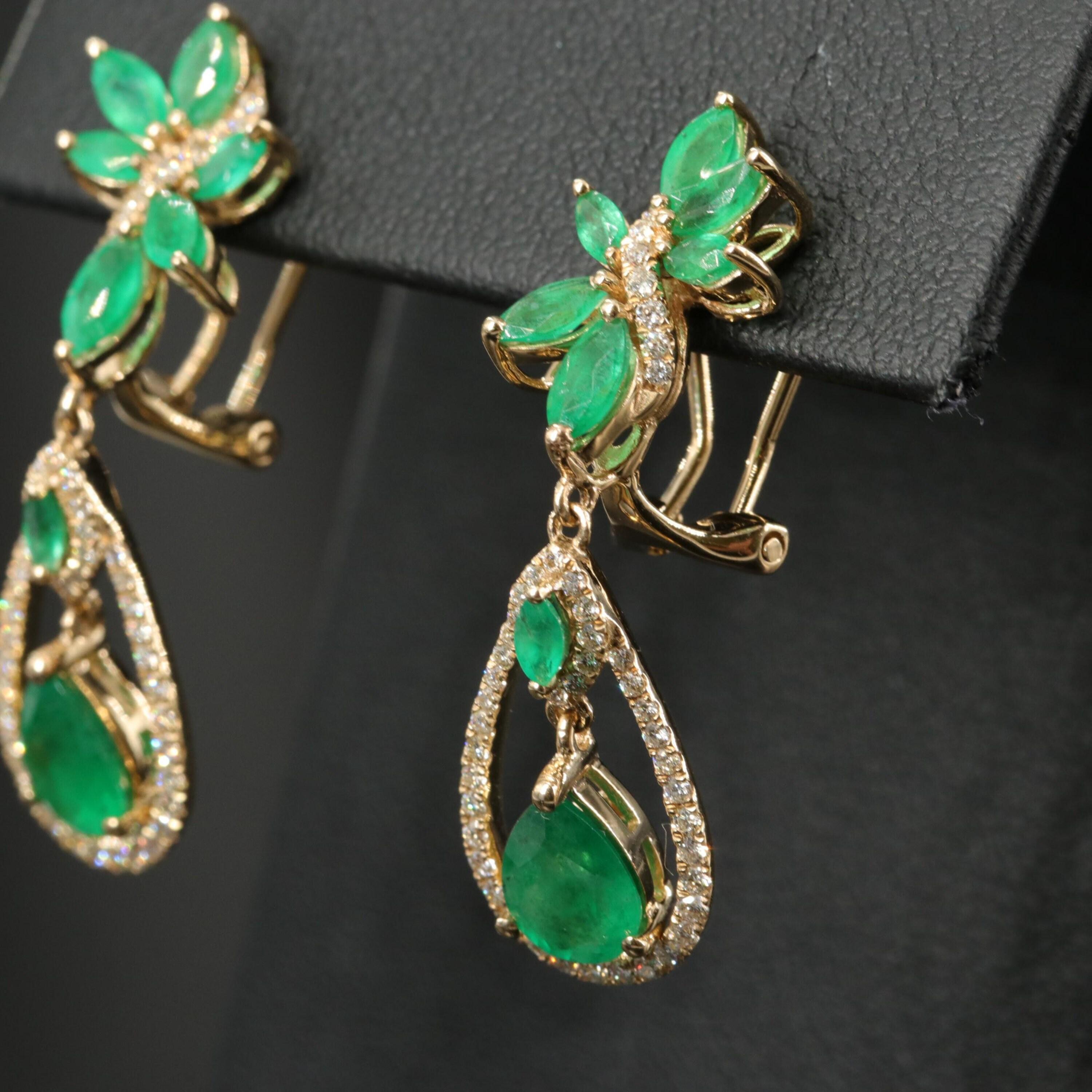 Cute Earrings, Natural Emerald Earrings, Stud Earrings, Dangle and Drop Earrings, Unique Emerald Wedding Earring, Antique Emerald Gold Earring, Emerald Statement Earring, May Birthstone Earring, Emerald and Diamond Earring, 18K Gold Emerald Earring