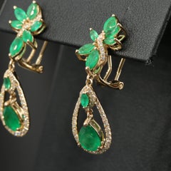 Vintage Antique Emerald Pear Drop Earring Set, Emerald Statement Earrings Set