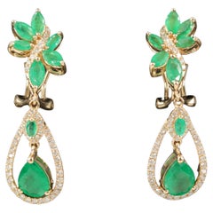 Vintage Antique Emerald Pear Drop Earring Set, Emerald Statement Earrings Set