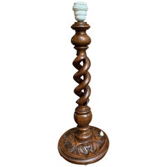 Vintage Antique English Carved Wood Open Barley Twist Desk Table Lamp Light