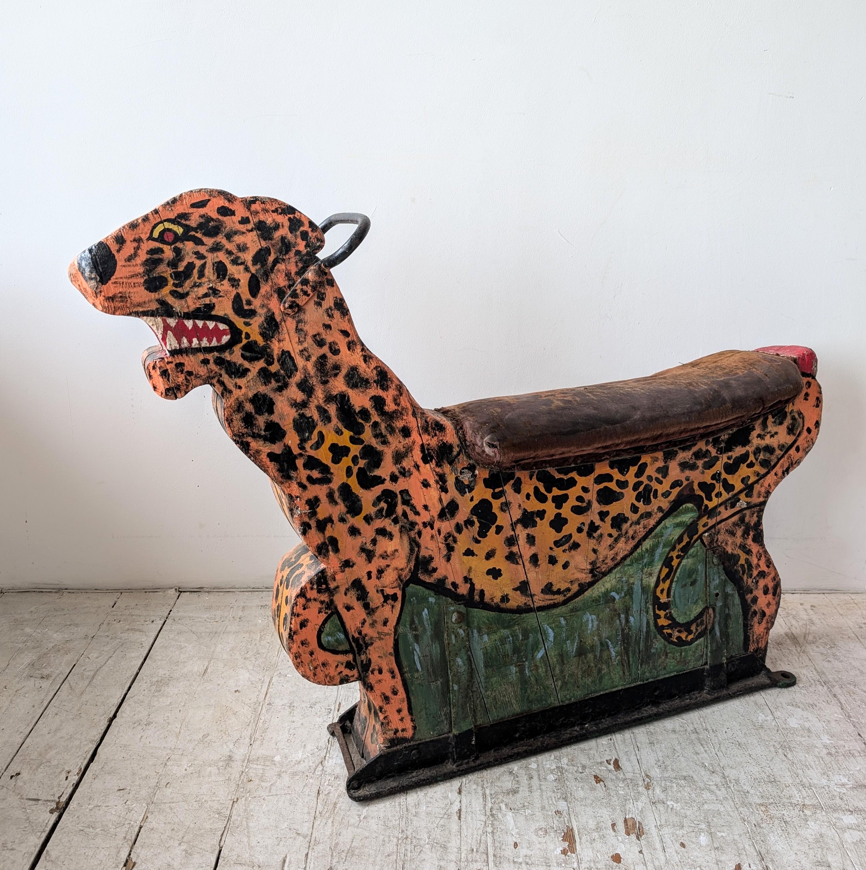 Vintage antiken Jahrmarkt Karussell gemalt Holz Leopard 1920er Jahre Orton & Spooner (Volkskunst)
