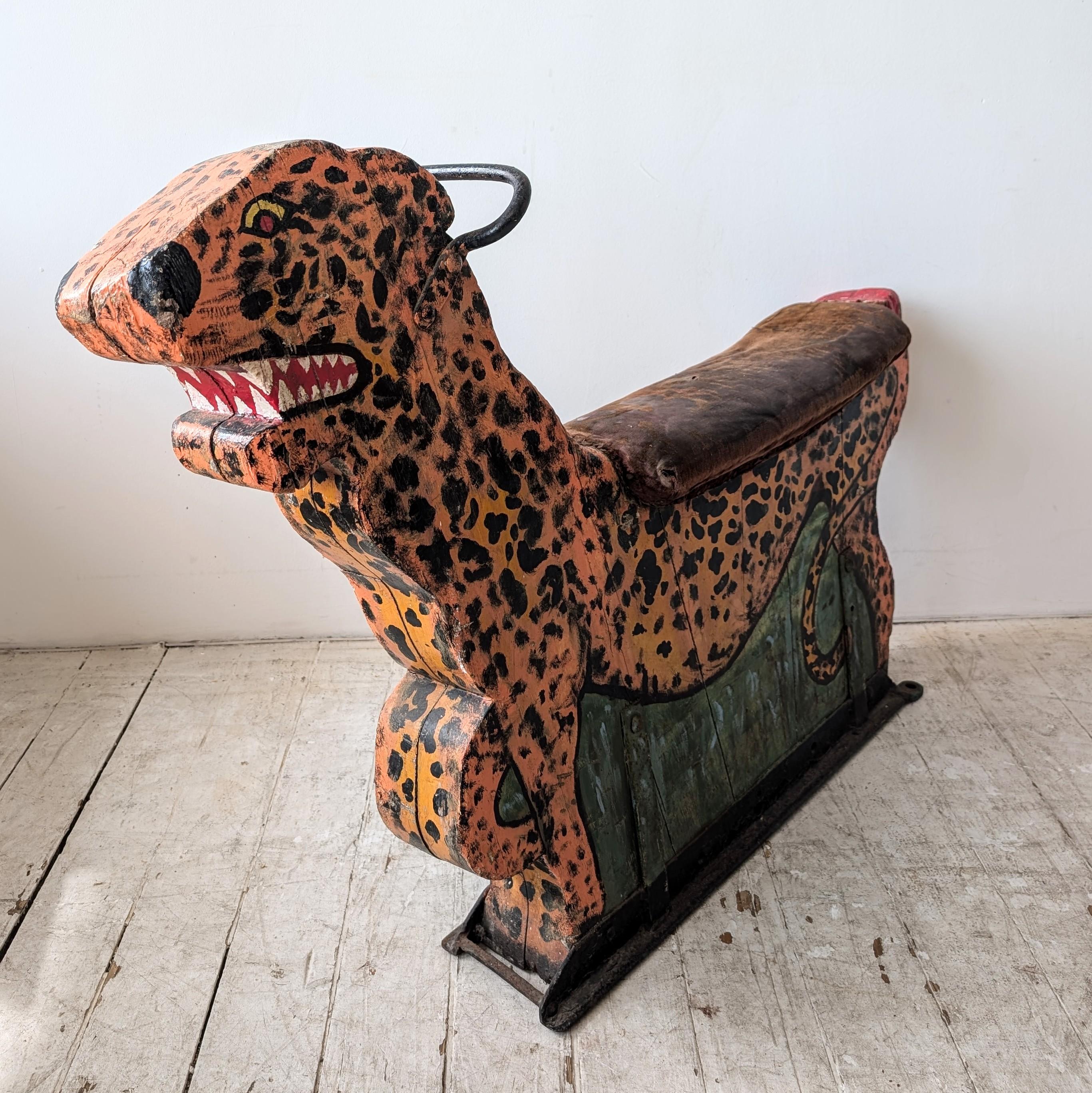 Vintage antiken Jahrmarkt Karussell gemalt Holz Leopard 1920er Jahre Orton & Spooner (Britisch)