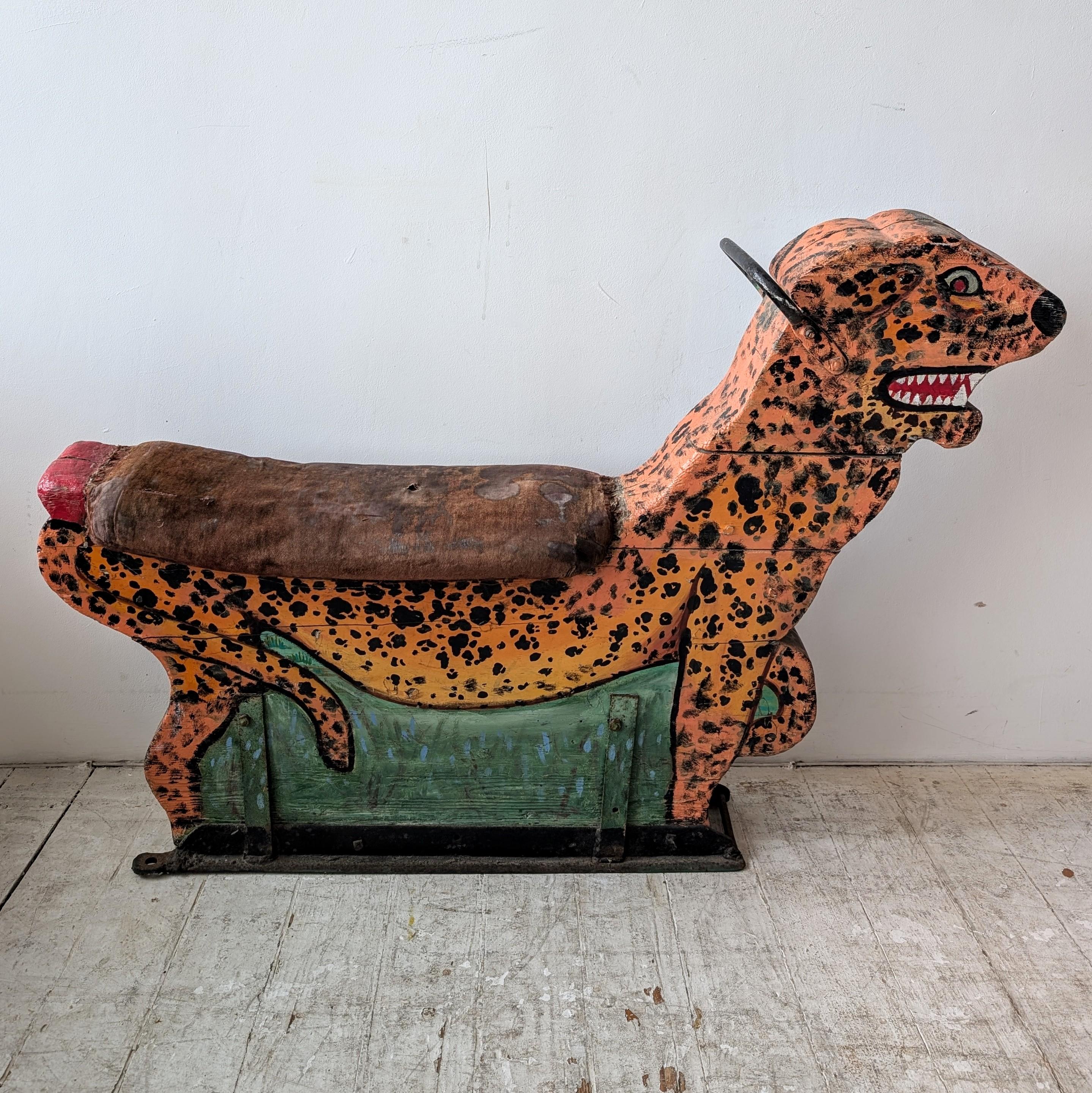 Vintage antiken Jahrmarkt Karussell gemalt Holz Leopard 1920er Jahre Orton & Spooner (Eisen)