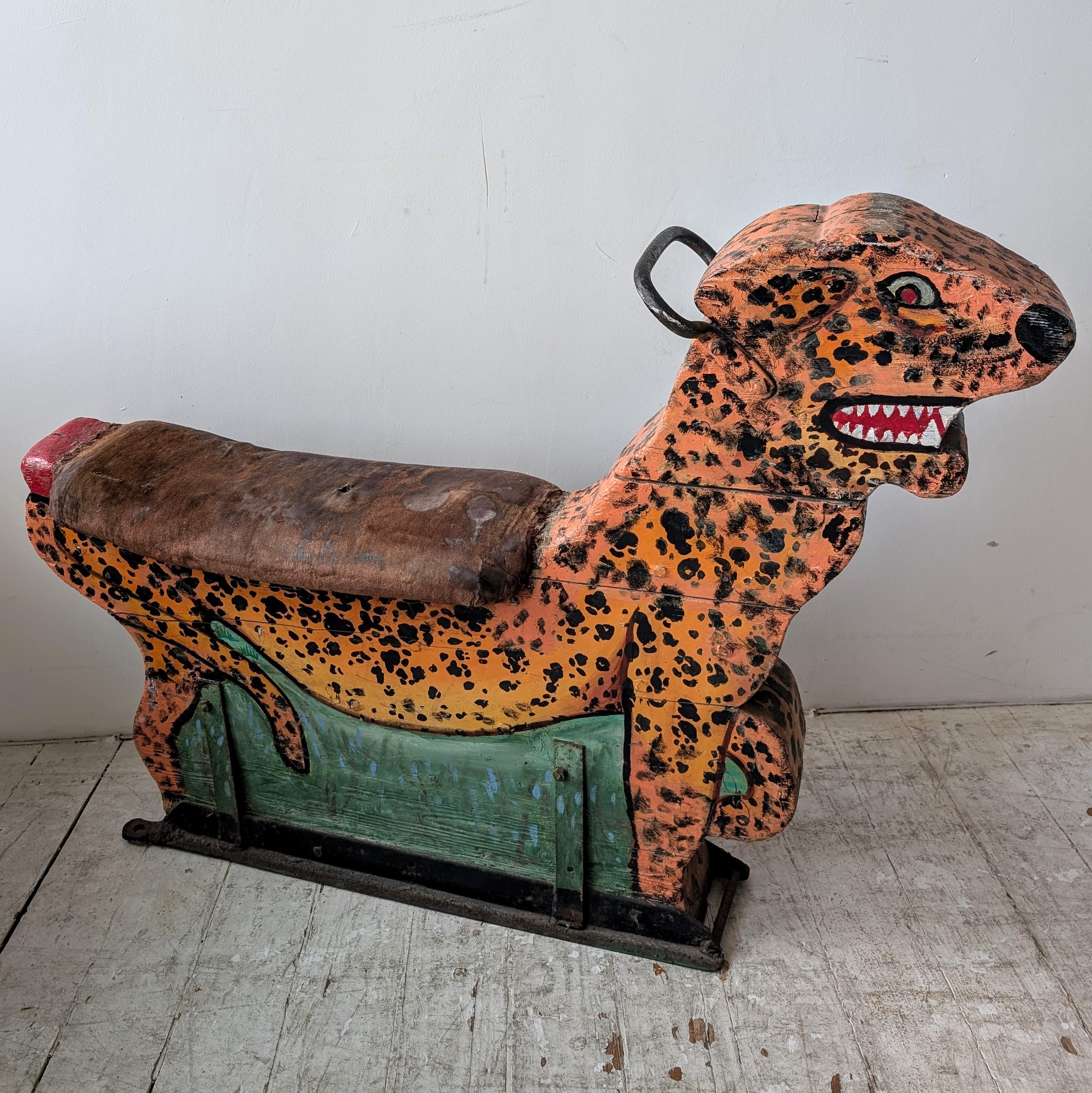 Vintage antiken Jahrmarkt Karussell gemalt Holz Leopard 1920er Jahre Orton & Spooner 1