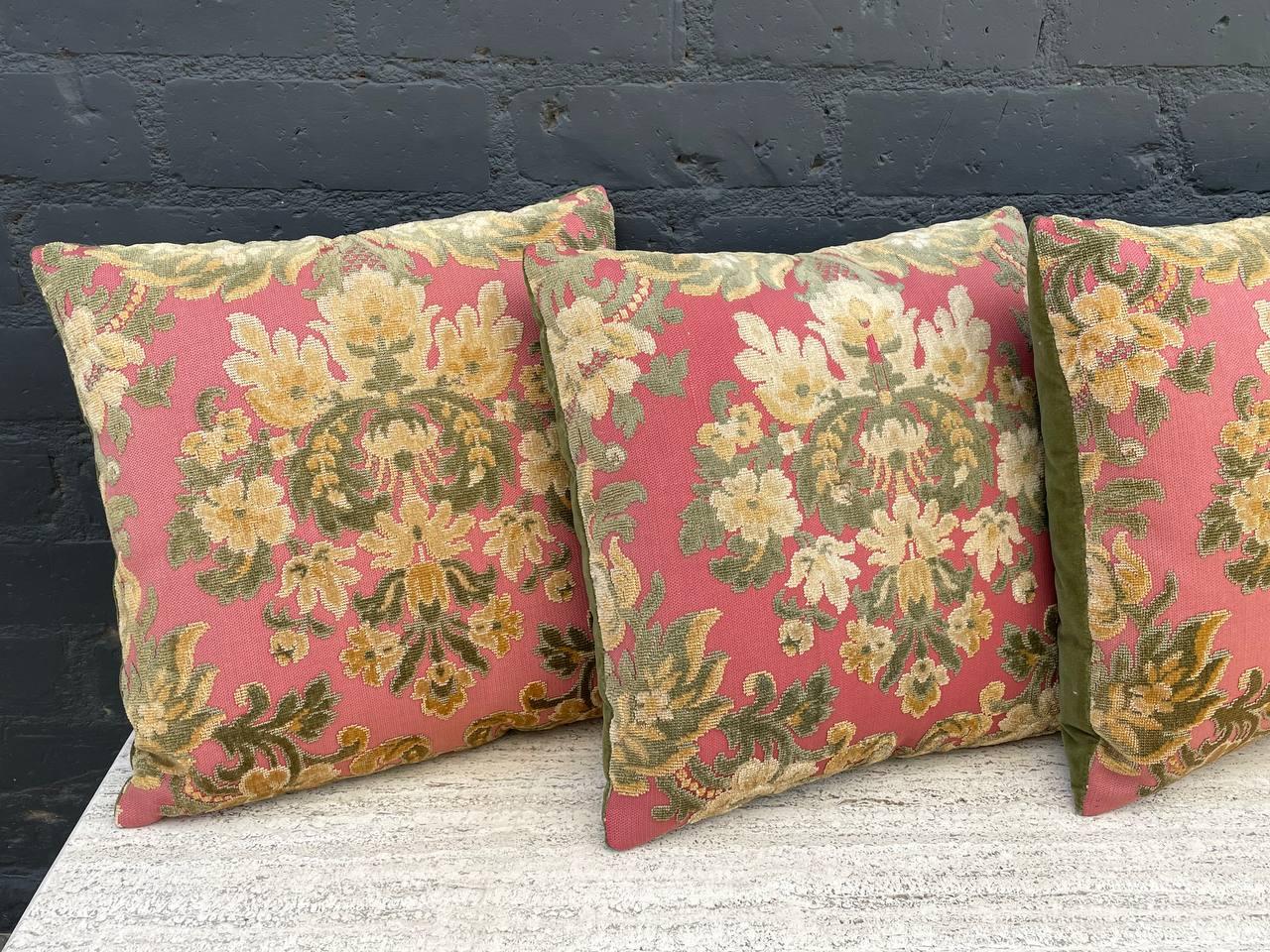 Rococo Vintage Antique Fortuny Decorative Textile Pillow Set For Sale
