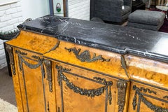 Vintage Antique French Empire Revival Style Burlwood and Marble Buffet Cabinet