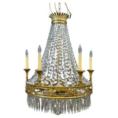 Vintage Antique French Gilt Bronze & Crystal Chandelier