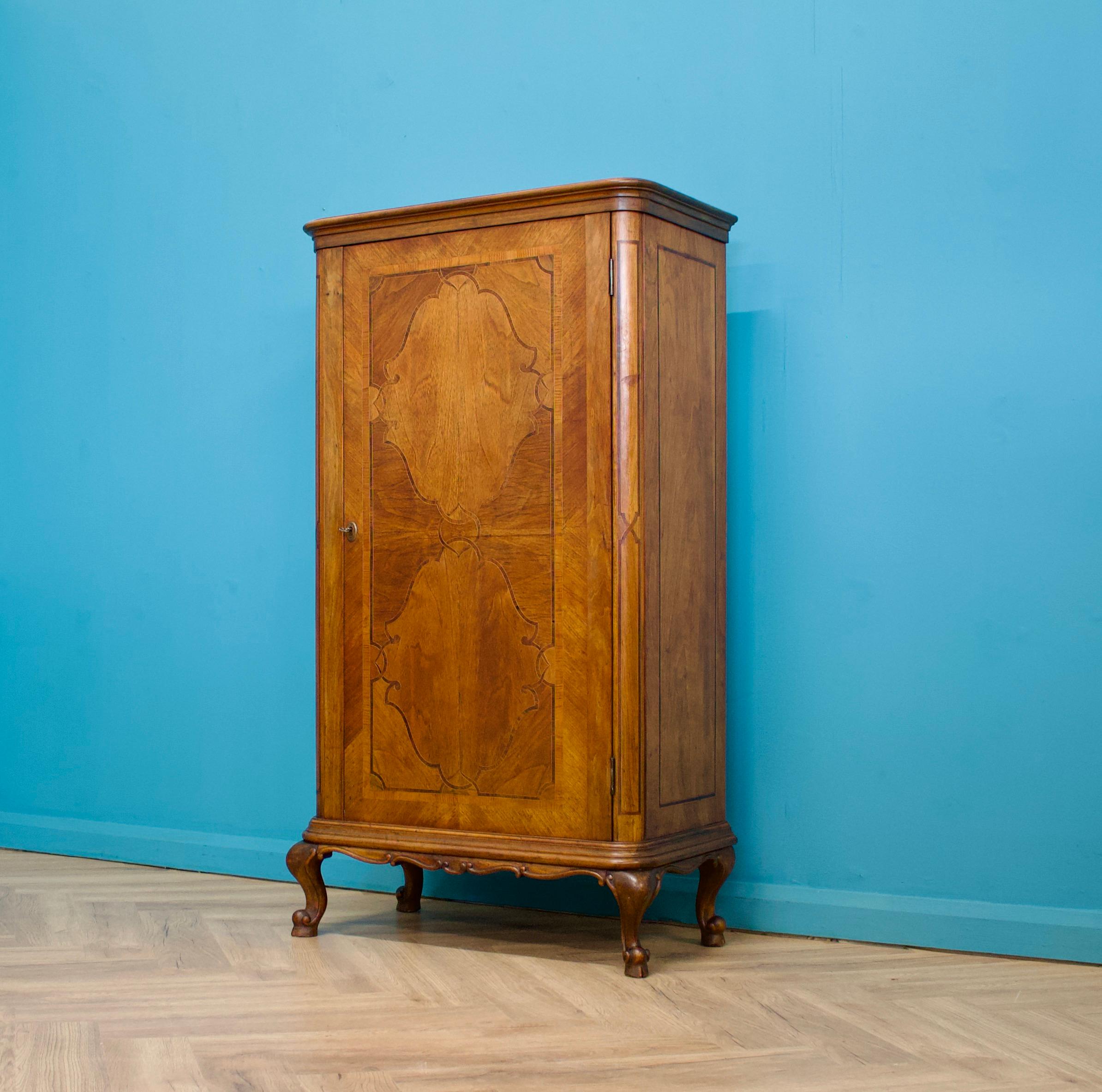 Art Nouveau Vintage Antique French Walnut Compact Compactum Wardrobe Cabinet, 1900's