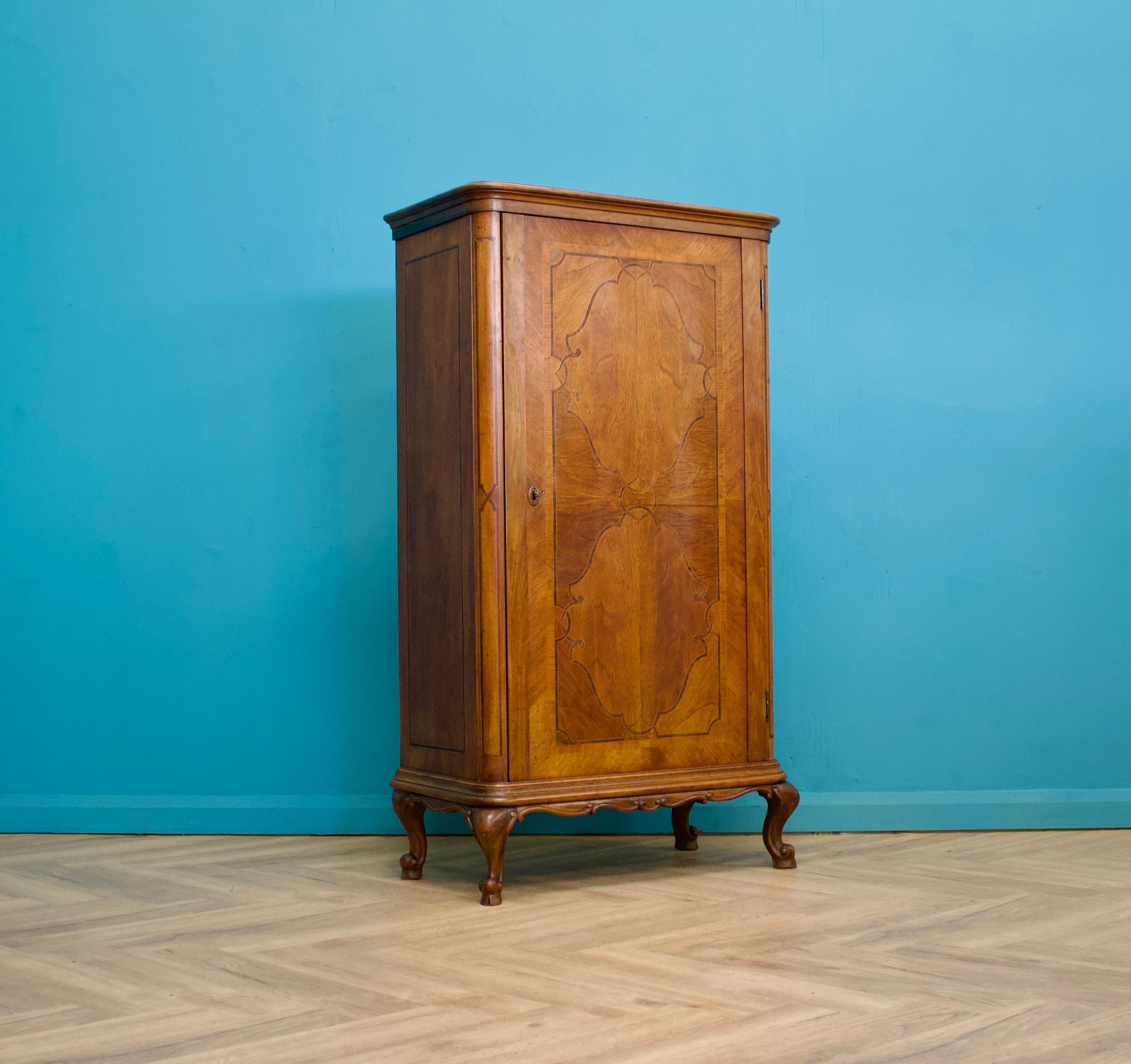 British Vintage Antique French Walnut Compact Compactum Wardrobe Cabinet, 1900's