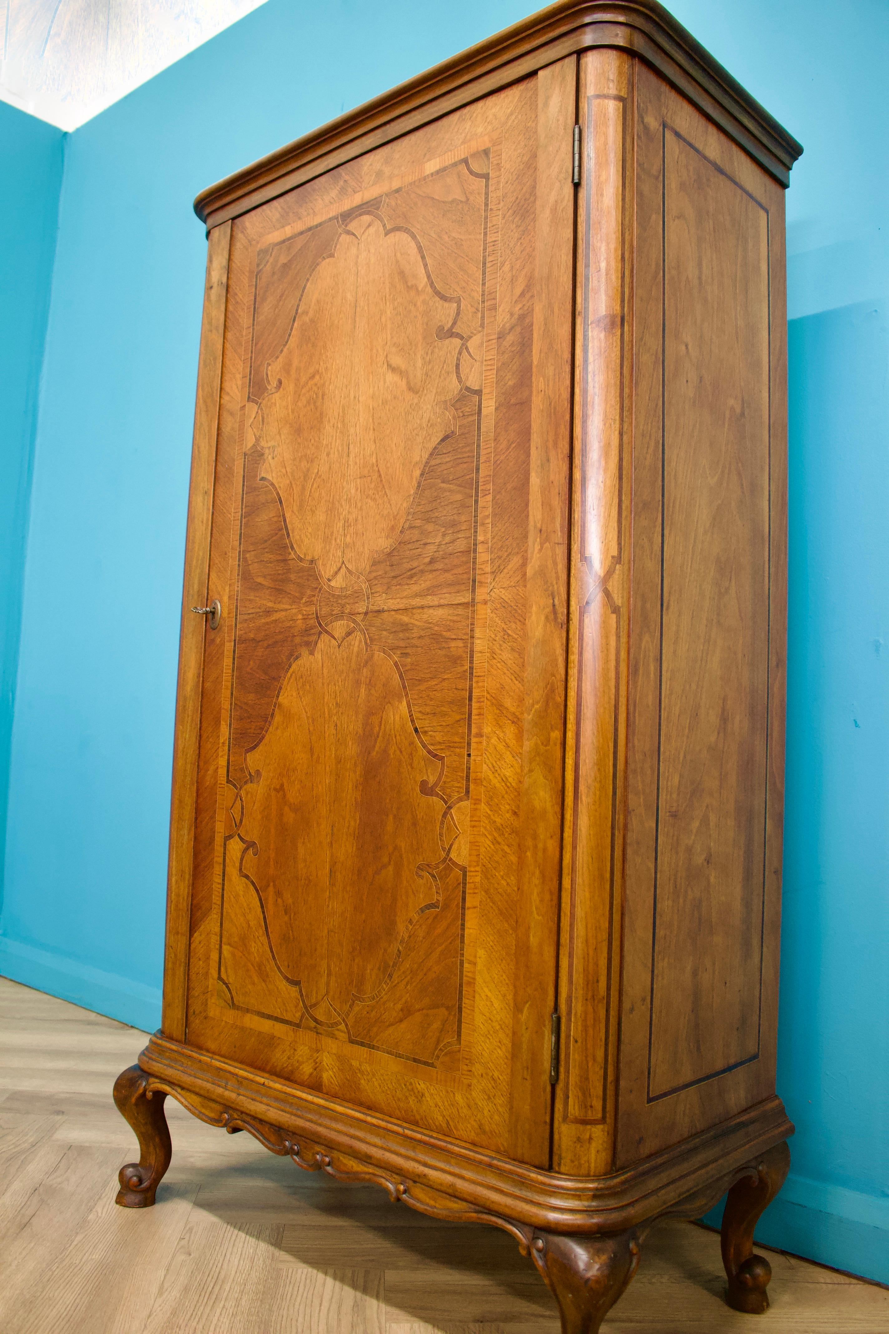 Veneer Vintage Antique French Walnut Compact Compactum Wardrobe Cabinet, 1900's