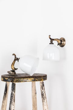 Antique Antique GEC Art Deco Opaline Glass Wall Lamps Lights, C.1920