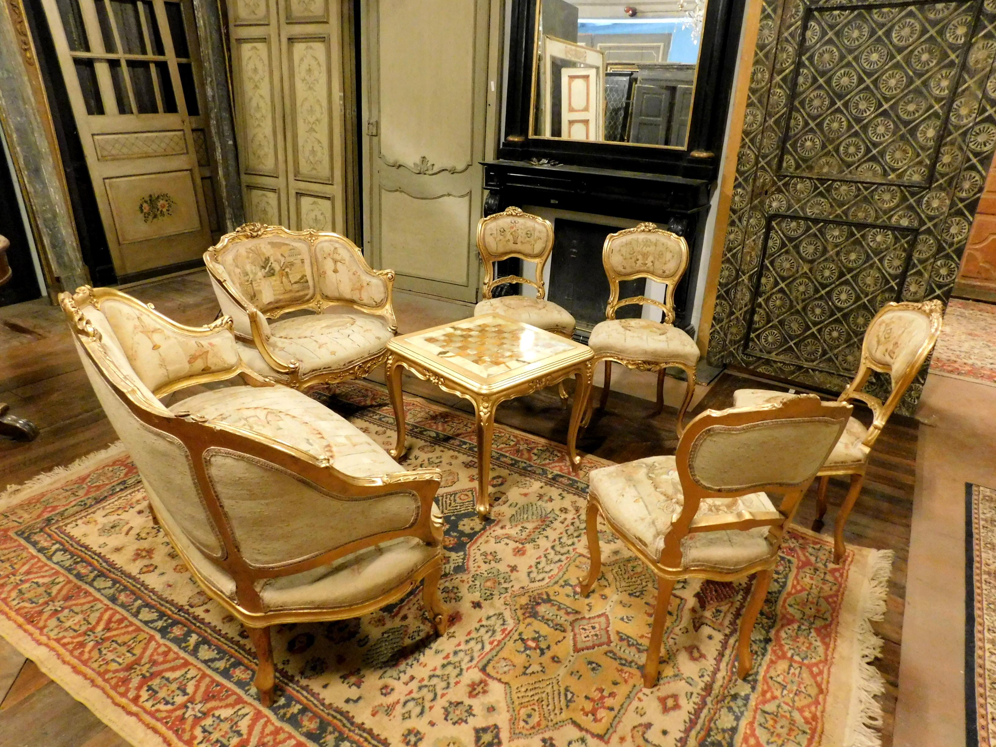 Vintage Antique Gilded Living Room Complete, Late 19th Century, Italy 4