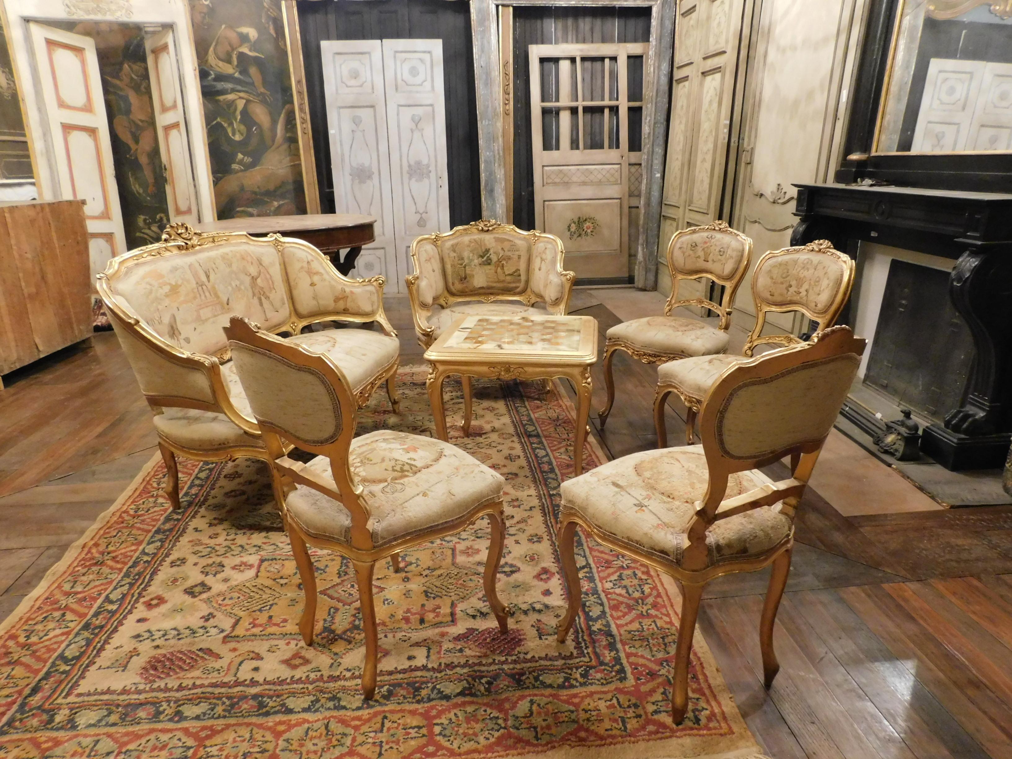 Gilt Vintage Antique Gilded Living Room Complete, Late 19th Century, Italy