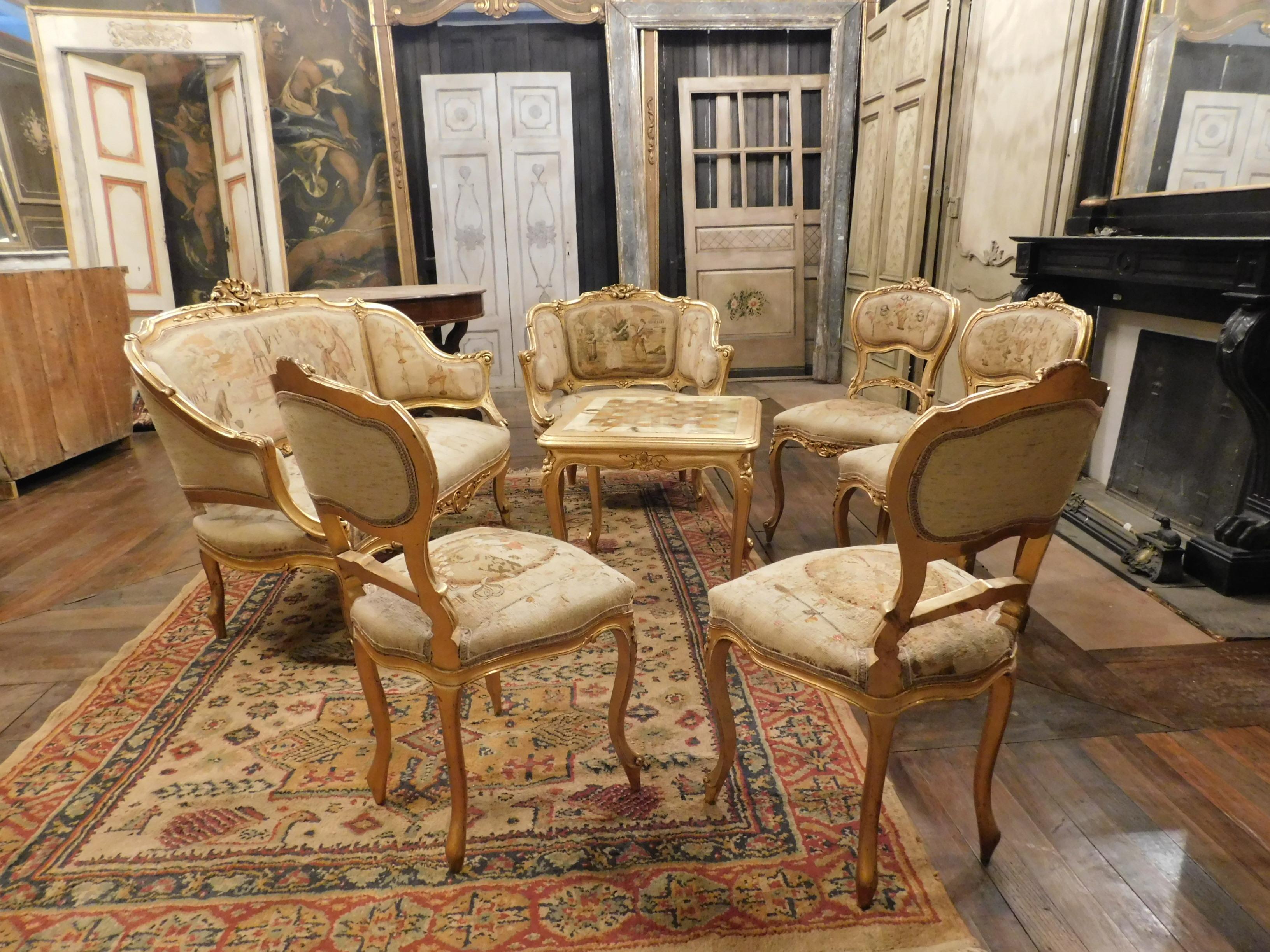 Vintage Antique Gilded Living Room Complete, Late 19th Century, Italy In Good Condition In Cuneo, Italy (CN)