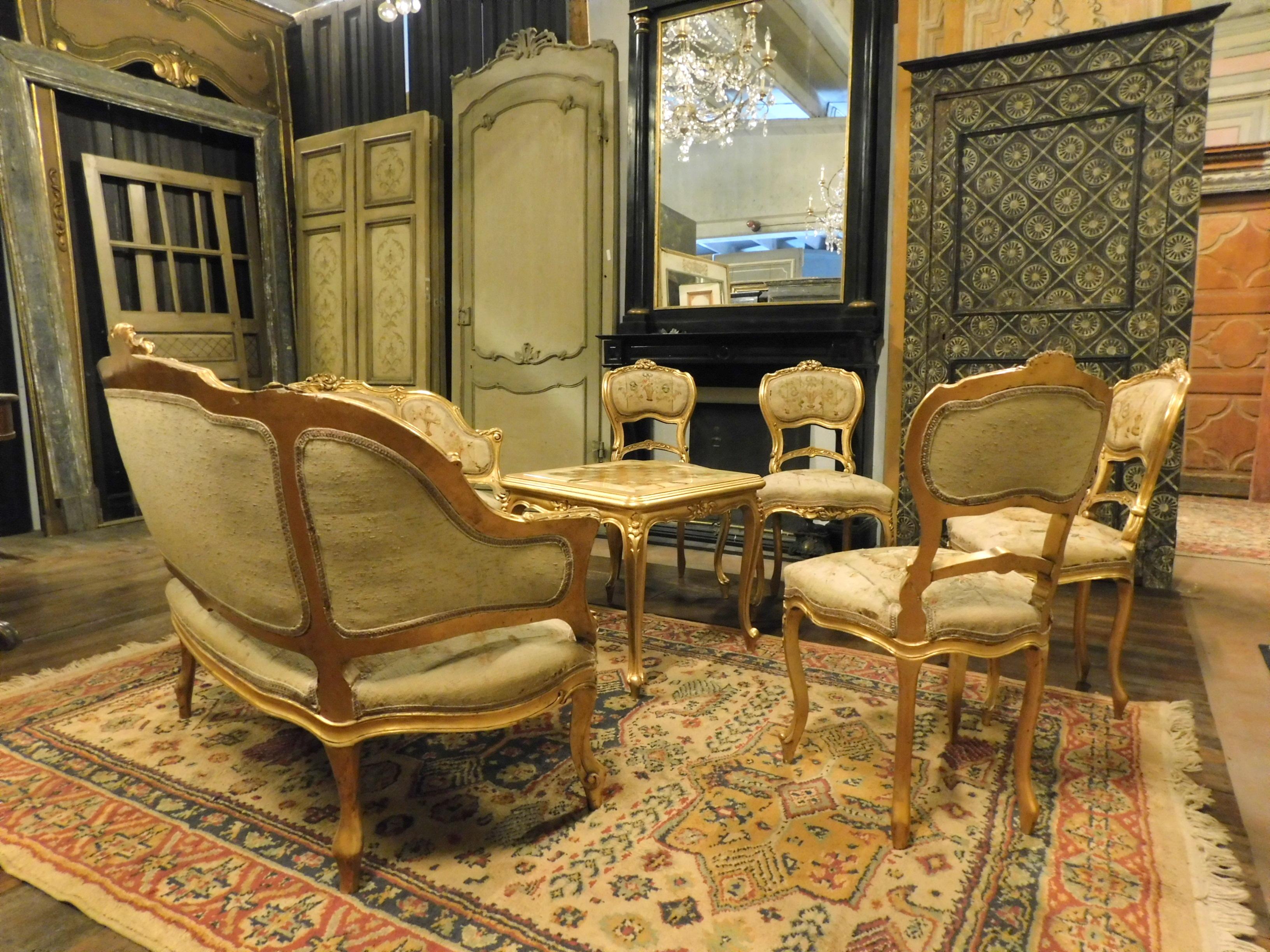Vintage Antique Gilded Living Room Complete, Late 19th Century, Italy 3