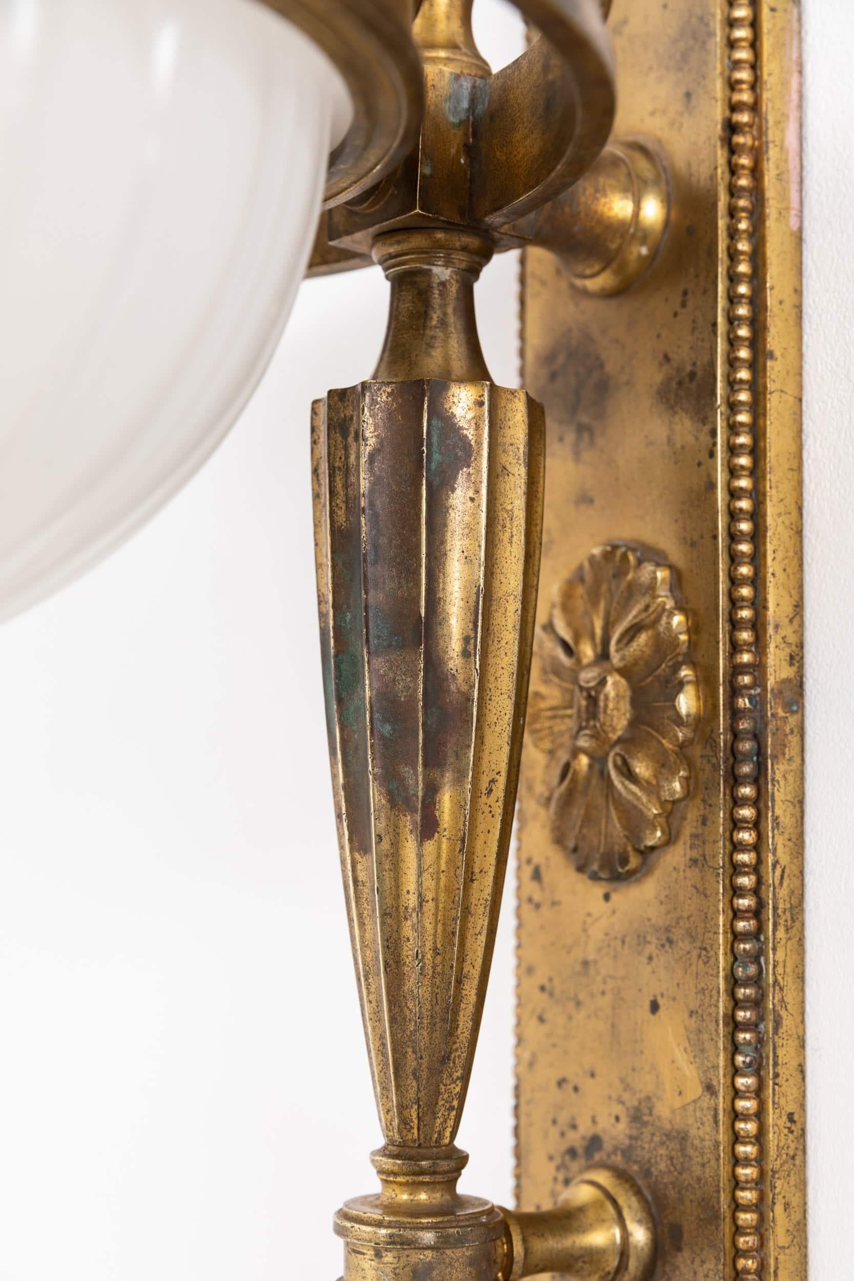Vintage Antique Gilt Brass GEC Moonstone Bowl Wall Lamp Sconce Light c.1920 In Fair Condition In London, GB