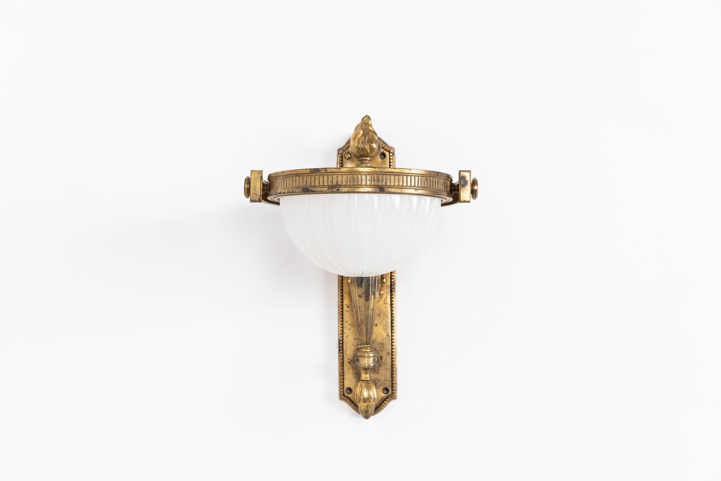 20th Century Vintage Antique Gilt Brass GEC Moonstone Bowl Wall Lamp Sconce Light c.1920