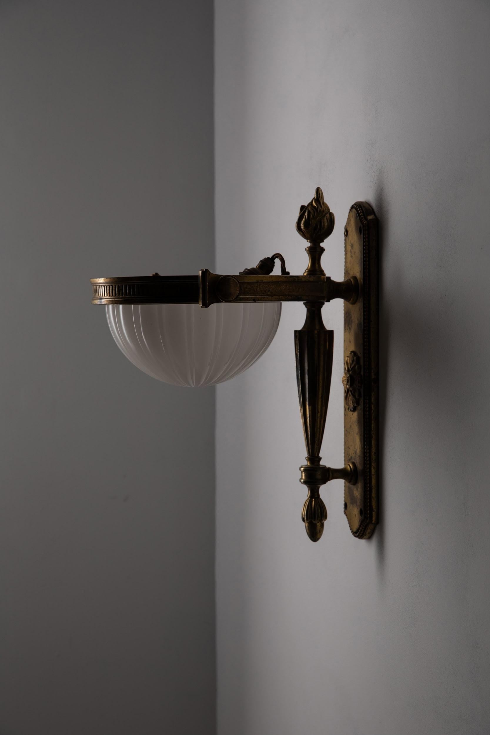 Vintage Antique Gilt Brass GEC Moonstone Bowl Wall Lamp Sconce Light c.1920 2